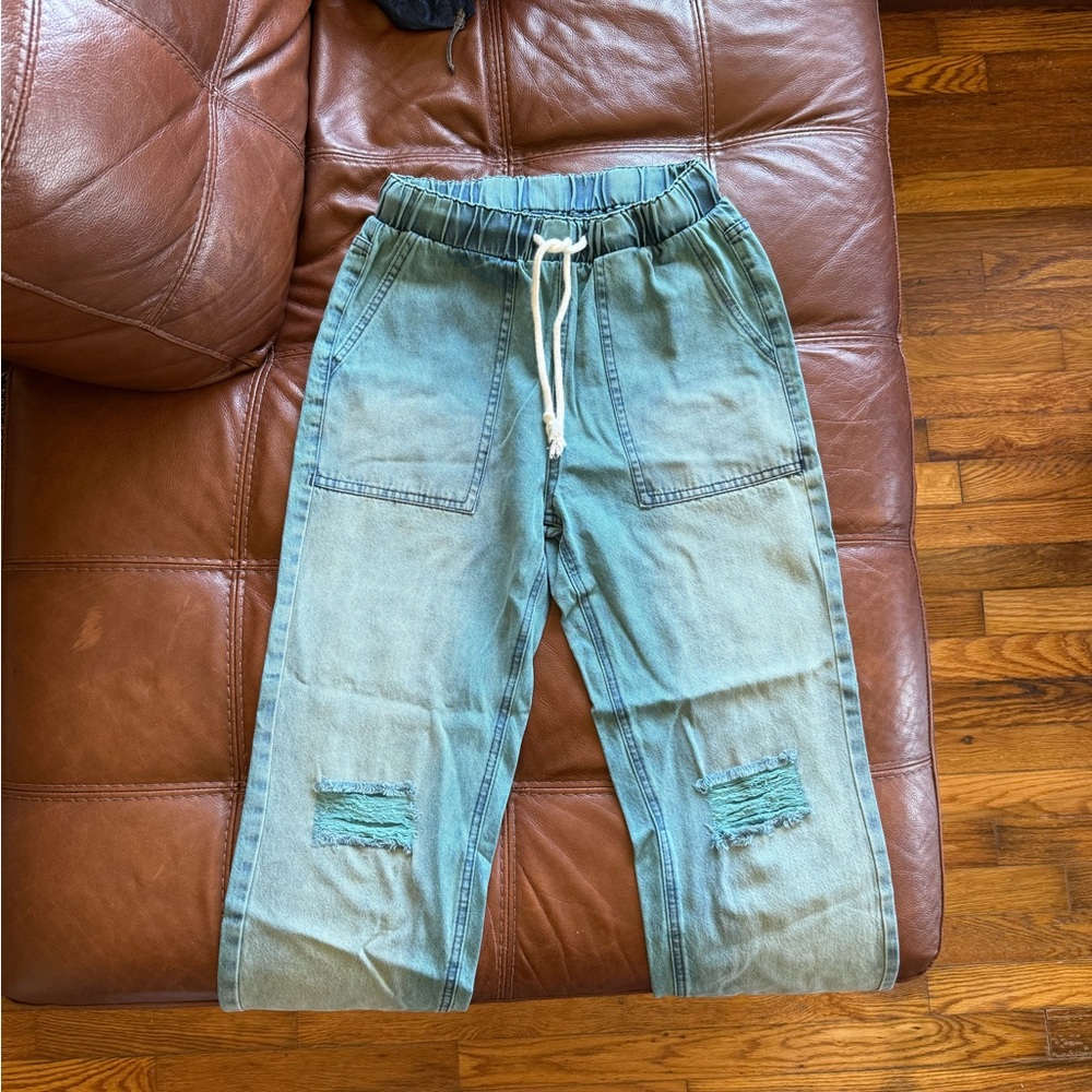 Casual Blue Drawstring Pants